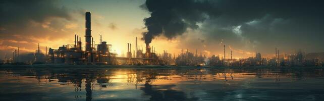 an oil refinery at sunset photo