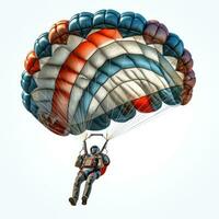 a skydiver flying with an open parachute, isolated photo