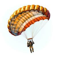 a skydiver flying with an open parachute, isolated photo