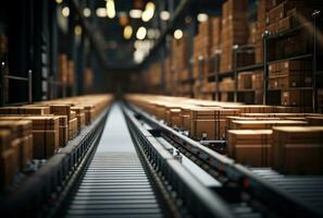 a conveyor line is full of cardboard boxes photo