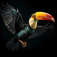 a flying toucan isolated photo