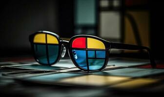 The vibrant hues of the color glasses on the sunglasses added flair. Creating using generative AI tools photo