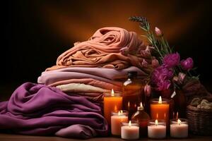 Pile of clean clothes and Wicker basket with clean laundry professional advertising photography AI Generative photo