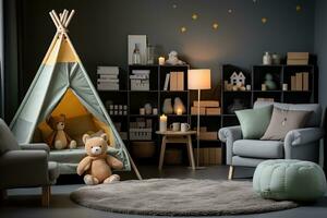 nursery room in kids room at home day view professional advertising photography AI Generative photo