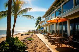 beautiful beach inn sunny day view AI Generated photo