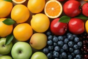 mix fruits isolated with pastel background professional advertising photography AI Generated photo