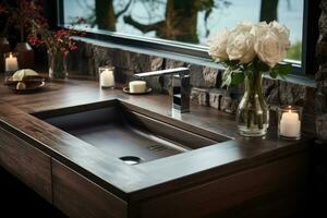 stock photo of inside home view sink AI Generated