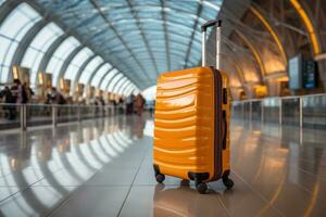 suitcase of luggage at the airport for holidays professional advertising photography AI Generative photo