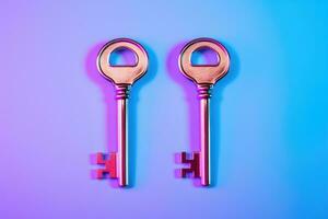 pair of keys with neon light. AI Generated photo