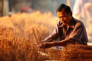 worker in incense sticks. AI Generated photo