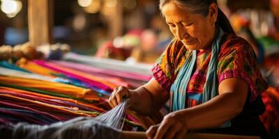 Master weaver is weaving fabric . AI Generated photo