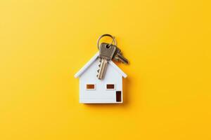 house key isolated on yellow . AI Generated photo