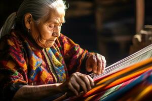 Master weaver is weaving fabric . AI Generated photo