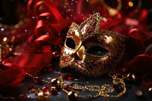 Mardi gras mask on dark background. AI Generated photo