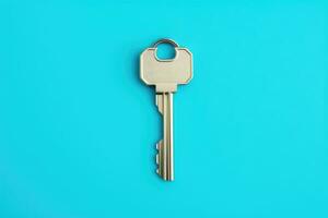 a key, isolated on blue background. AI Generated photo