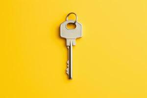 a key, isolated on yellow background. AI Generated photo