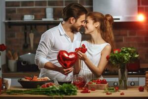 Pareja gasto hora juntos mientras celebrando Santo San Valentín día . ai generado foto