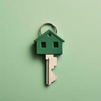 house key isolated on green . AI Generated photo