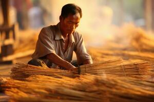 worker in incense sticks. AI Generated photo