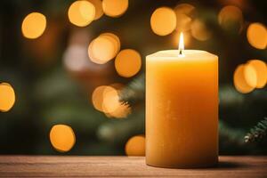 beautiful Christmas candle with warm light and nice bokeh , AI Generated photo