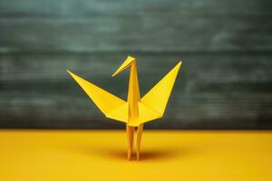 amarillo papel origami grua, ai generado foto