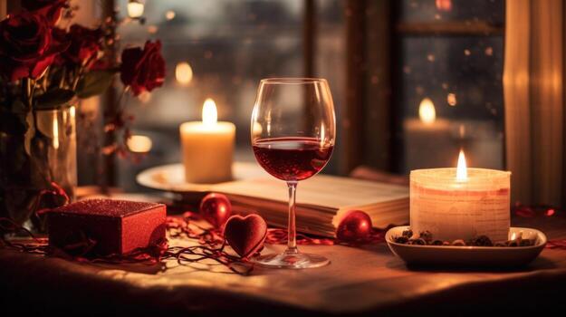 Table setting for romantic dinner in restaurant. AI Generated photo