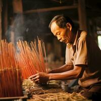 worker in incense sticks. AI Generated photo