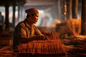 worker in incense sticks. AI Generated photo