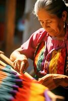 Master weaver is weaving fabric . AI Generated photo