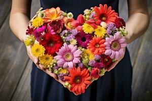Heart shape made of flowers. Valentine's day. AI Generated photo