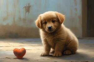 gracioso retrato linda perrito perro participación rojo corazón . ai generado foto