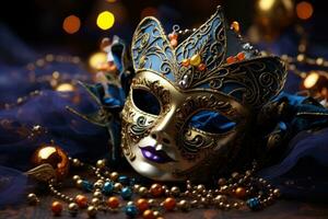 Mardi gras mask on dark background. AI Generated photo