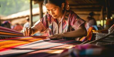Master weaver is weaving fabric . AI Generated photo