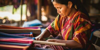 Master weaver is weaving fabric . AI Generated photo