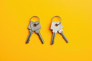a key, isolated on yellow background. AI Generated photo