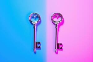 pair of keys with neon light. AI Generated photo