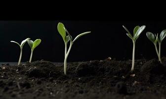 A small but thriving garden of young plant seedlings Creating using generative AI tools photo