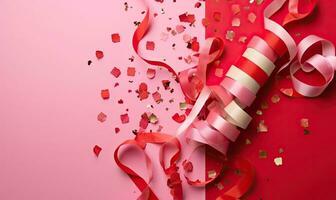 Valentines Day party with confetti and streamers Creating using generative AI tools photo