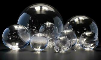 Playful and fun many colorful and transparent soap bubbles Creating using generative AI tools photo