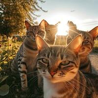 Capture the adorable essence of cats in a stunning macrophotography selfie. Creating using generative AI tools photo