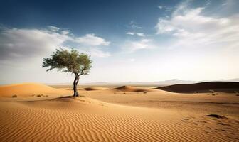 A solitary tree amidst the barren desert landscape photo
