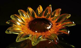 Transparent glass magnifies the bright colors of sunflower petals Creating using generative AI tools photo