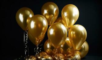 gold foil balloons on black background photo