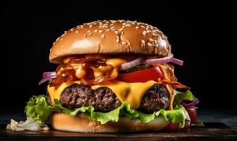 Quick and delicious burger fix at fast food restaurant Creating using generative AI tools photo