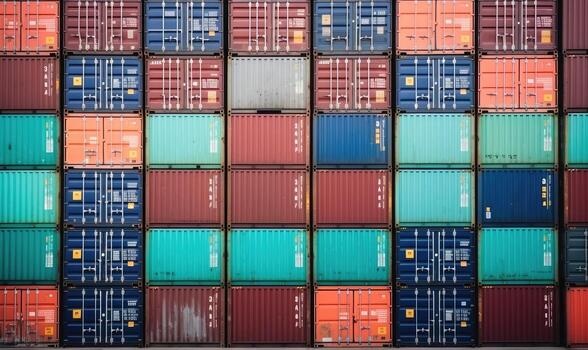 Stacks of containers ready for unloading from cargo ship. Creating using generative AI tools photo