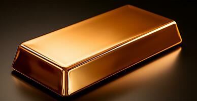 Shiny gold bar from above isolated on dark background - AI generated image photo