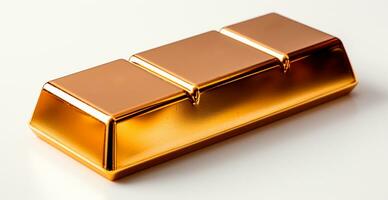 Shiny gold bar from above isolated on white background - AI generated image photo