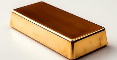 Shiny gold bar from above isolated on white background - AI generated image photo