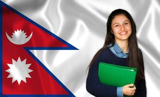 Teen student smiling over Nepalese flag photo