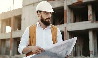 un constructor con un difícil sombrero sonriente mientras participación un Plano. creando utilizando generativo ai herramientas foto